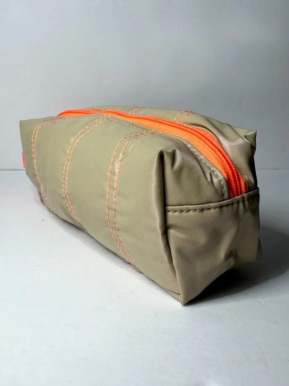 Clinique Beige & Bright Orange Makeup Cosmetic Travel Bag Zip Pouch Case